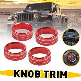 Auxito Eoq-ww-83592 For 2018-2023 Jeep Wrangler Jl Air Conditioner Headlight Knob Trim Switch Red 4x