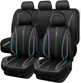 Sj005t2-la0xc-puqb5nh22g Car Pass Full Set Leather Seat Covers Black Chameleon Iridescent Reflective