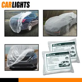 C-02cca0001awt2 Carlights 2 Pack Universal Clear Plastic Disposable Car Cover Temporary Rain Dust Garage