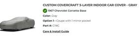Covercraft C191c 5-layer Indoor Custom Fit Cover 1963-1967 Corvette Coupe With 1 Mirror