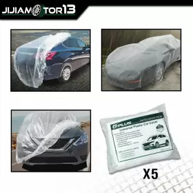 J-02cca0001awt5 Jijiamotor13 5 Pack Universal Clear Plastic Disposable Car Cover Temporary Rain Dust Garage