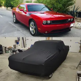 Jmtbno-qp94002bk-p1 Jmtbno Full Car Cover Soft Stretch Satin Dust Proof Indoor For Dodge Challenger Charger