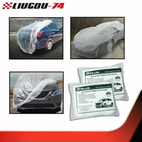 Lg-02cca0001awt2 Liugou74 Rain Dust Garage Clear Plastic Disposable Car Cover Temporary Universal 2 Pack