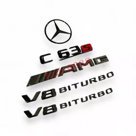 W205 Mercedes-benz 205 817 07 01 C63s Sedan Amg V8 Biturbo Rear Star Emblem Black Badge Combo Set