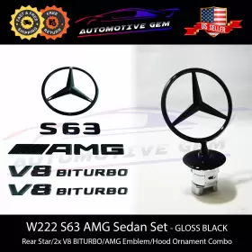 A2218800086 Mercedes-benz S63 Sedan Amg V8 Biturbo Rear Star Emblem Hood Ornament Black Set W222