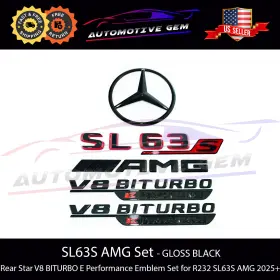 A2328173500 Mercedes-benz Sl63s Amg V8 Biturbo E Performance Emblem Black Star Badge Set R232