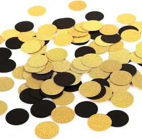 Mowo 745572800947 Glitter Confetti Circles Wedding Party Decor And Gold Black Dots 200pc
