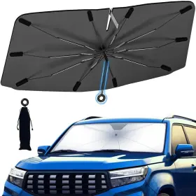 Olavon 720355194314 2024 Windshield Sun Shade With Ring Pull Cord - No Scratching Foldable Car S