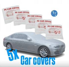 Op-ats3 Op-ats3 5 Disposable Car Covers Transparent Pe Plastic Full Coverage Universal Fit Temp