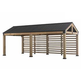 Sunjoy A110001110 Newville 10.1 Ft. X 21.6 Fsc Wood Carport With Privacy Wall