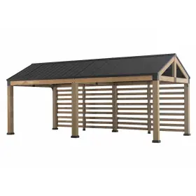 A110001110 Sunjoy Newville 10.1 Ft. X 21.6 Fsc Wood Carport With Privacy Wall