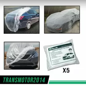 A-02cca0001awt5 Transmotor2014 Clear Plastic Temporary Universal Disposable Car Cover Rain Dust Garage 5 Pack