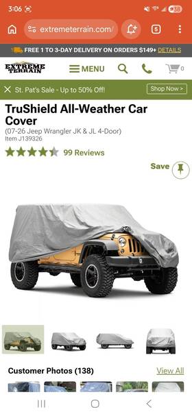 Trushield J139326 All-weather Car Cover 07-26 Jeep Wrangler Jk And Jl 4-door
