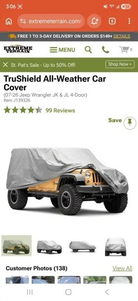 J139326 Trushield All-weather Car Cover 07-26 Jeep Wrangler Jk And Jl 4-door