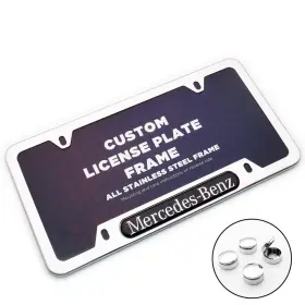 Q-888-00-13 Us85 Chrome Stainless Front Rear For Mercedes-benz Car License Plate Frame Cover Gift