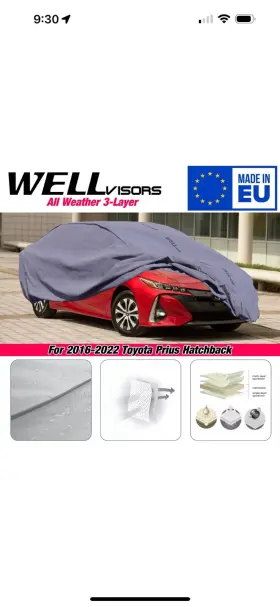 3-6898693hb Wellvisors All Weather Car Cover For 16-22 Toyota Prius Hatchback