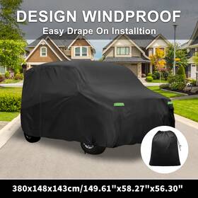 X Autohaux 640283665864 Waterproof Car Cover With Hook Inner Cotton Black 149.61 Inch X58.27 X56.30