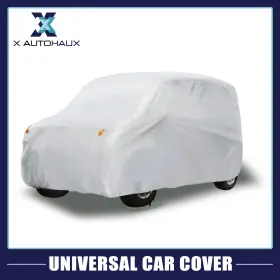 X Autohaux 726215955774 12.1x5.7x5.2ft Universal Car Cover Outdoor Dustproof Waterproof Silver Tone