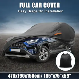 X Autohaux 767153416125 Waterproof Aluminum Film Car Cover For Toyota Rav4 12-22 With Zipper Black