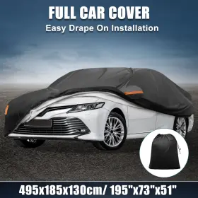 X Autohaux 767153416132 Waterproof Aluminum Film Car Cover For Toyota Camry 07-22 With Zipper Black