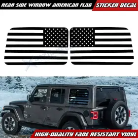 St248bk Xotic Tech #st248bk Black Rear Side Window American Flag Decal For Jeep Wrangler Jl Jlu 2018 4-door