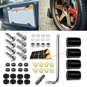 Xotic Tech #th357bk #tv03bk Anti Theft License Plate Black Screw Cover Kit For Car Tag Frame Valve Stem Cap