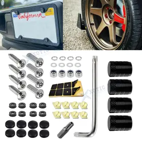 Th357bk Xotic Tech #th357bk #tv03bk Anti Theft License Plate Black Screw Cover Kit For Car Tag Frame Valve Stem Cap