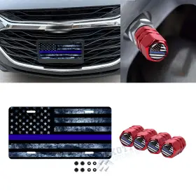 Th359b Xotic Tech #th359b #tv06bkb Distressed American Flag Front License Plate Valve Stem Cap Cover Universal Blue