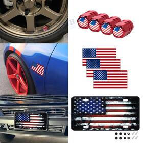 Xotic Tech #th359r #st244r #tv06rb Distressed American Flag Front License Plate Valve Stem Cap Bumper Sticker Red
