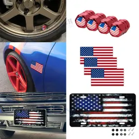 Tv06rb Xotic Tech #th359r #st244r #tv06rb Distressed American Flag Front License Plate Valve Stem Cap Bumper Sticker Red