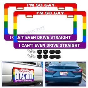 Xotic Tech #th401 2 2packs Rainbow Flag Metal License Plate Bracket Holder For Us Ca Standard Car