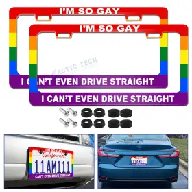Th401 Xotic Tech #th401 2 2packs Rainbow Flag Metal License Plate Bracket Holder For Us Ca Standard Car
