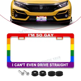 Th401 Xotic Tech #th401 Lgbt Steel 12.2 Inch X 6.3 Fashionable Front Back License Plate Cover For Us Ca Car