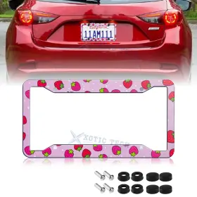 Th402 Xotic Tech #th402 Strawberry Universal License Plate Frame Stainless Steels Rattle Weather Proof