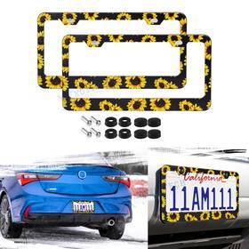 Xotic Tech #th403 2 2x Universal Fit Sunflower Aluminum License Plate Frame Cover Clip Decorate Gift