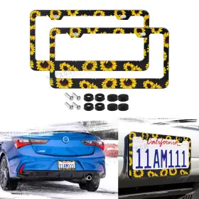 Th403 Xotic Tech #th403 2 2x Universal Fit Sunflower Aluminum License Plate Frame Cover Clip Decorate Gift