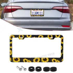Th403 Xotic Tech #th403 Sunflower Metal Car Front Bumper License Plate Covers Protector Kit Anti-scratch