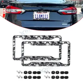 Th406 Xotic Tech #th406 2 2x Universal Fit Gothic Style Aluminum License Plate Frame Cover Decorate Gift