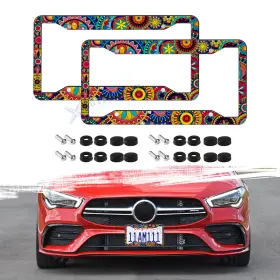 Th407 Xotic Tech #th407 2 2x Universal Fit Ethnic Flower Aluminum License Plate Frame Cover Decorate Gift