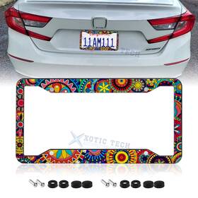 Xotic Tech #th407 Colorful Mandala Boho Universal License Plate Frame Stainless Steel Rattle Proof
