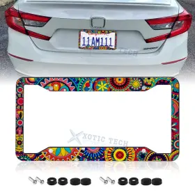 Th407 Xotic Tech #th407 Colorful Mandala Boho Universal License Plate Frame Stainless Steel Rattle Proof