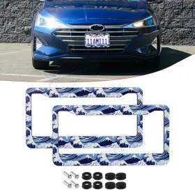 Th411 Xotic Tech #th411 2 2x Universal Fit Jp Blue Wave Aluminum License Plate Frame Cover Decorate Gift