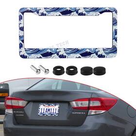 Xotic Tech #th411 Japanese Sea Wave Steel 12.2 Inch X 6.3 Front Back License Plate Cover Set For Car