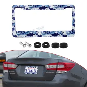 Th411 Xotic Tech #th411 Japanese Sea Wave Steel 12.2 Inch X 6.3 Front Back License Plate Cover Set For Car