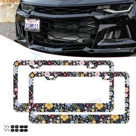 Xotic Tech #th412 2 2x Universal Fit Floral Aluminum License Plate Frame Cover Washer Decorate Gift