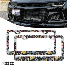 Th412 Xotic Tech #th412 2 2x Universal Fit Floral Aluminum License Plate Frame Cover Washer Decorate Gift