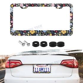 Xotic Tech #th412 Front Rear Steel Metal License Plate Holder Mounting Bracket Protector Floral