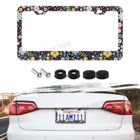 Th412 Xotic Tech #th412 Front Rear Steel Metal License Plate Holder Mounting Bracket Protector Floral