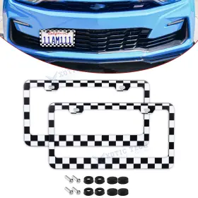 Th416 Xotic Tech #th416 2 2x Universal Fit Checkerboard Aluminum License Plate Frame Cover Decorate Gift