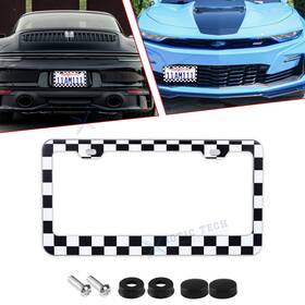 Xotic Tech #th416 Checker Pattern Universal License Plate Frame Stainless Steel Rust Weather Proof